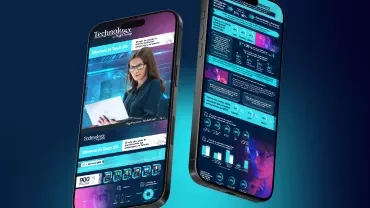 Teléfonos inteligentes con pantallas brillantes en un fondo azul.